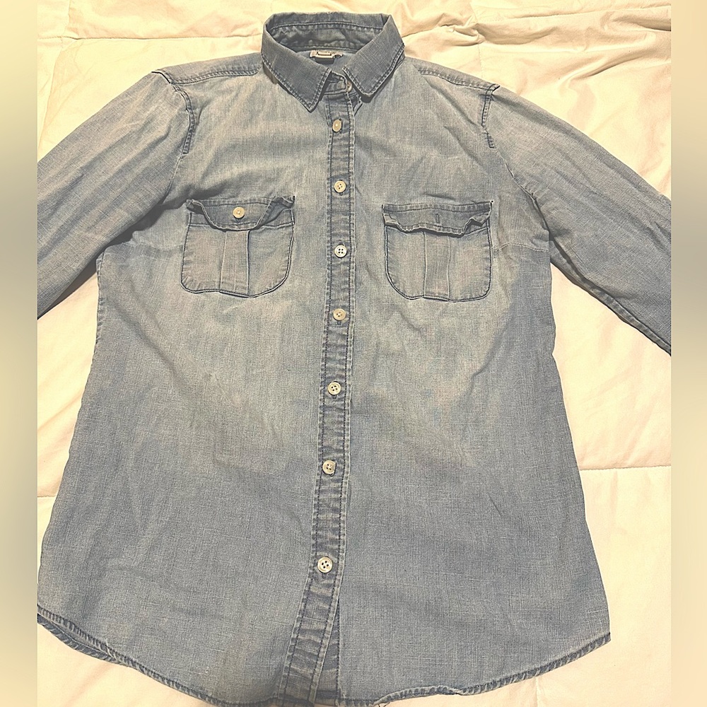 JCrew Button Up Jean Shirt, Convertible Sleeves